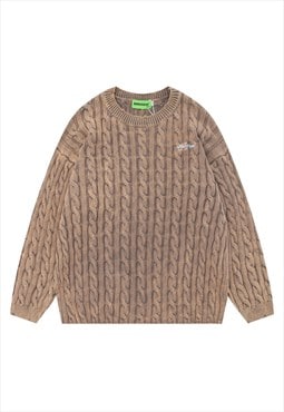 Bleached cable sweater acid wash knitted jumper grunge top