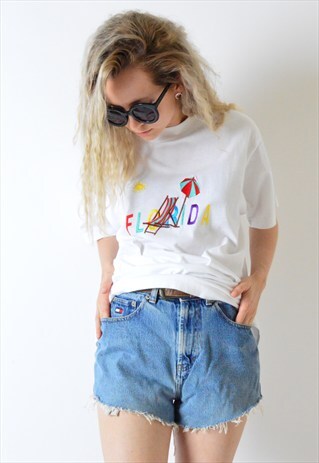 VINTAGE 90S WHITE EMBROIDERED FLORIDA T-SHIRT