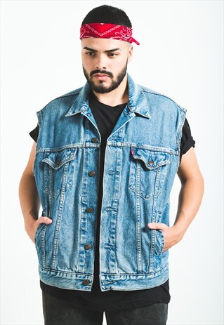 VINTAGE 80S LEVI'S DENIM GILET JACKET / S6029