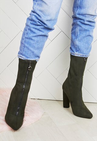 AMELIA KHAKI SUEDE ZIP UP ANKLE BOOTS