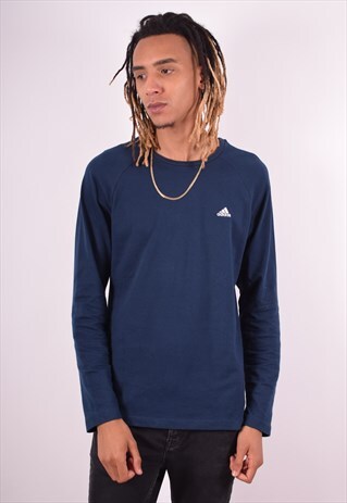 ADIDAS MENS VINTAGE TOP LONG SLEEVE LARGE BLUE 90S