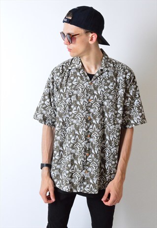 VINTAGE 90S KHAKI FLOWER MOSCHINO JEANS SHORT SLEEVE SHIRT