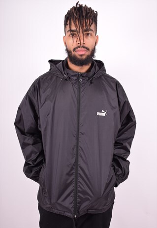 PUMA MENS VINTAGE RAIN JACKET MEDIUM BLACK 90'S