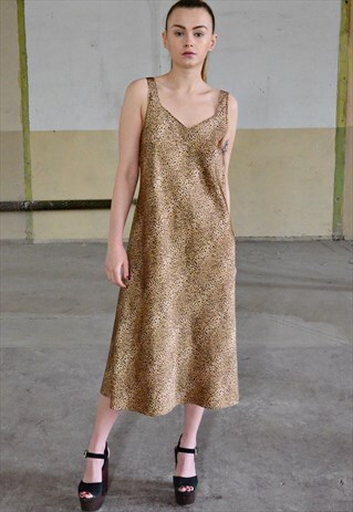 80S VINTAGE SLIP DRESS WITH ANIMAL PATTERNS