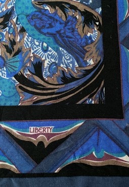 Liberty of London Scarf Peacock Print Blue Black Wool