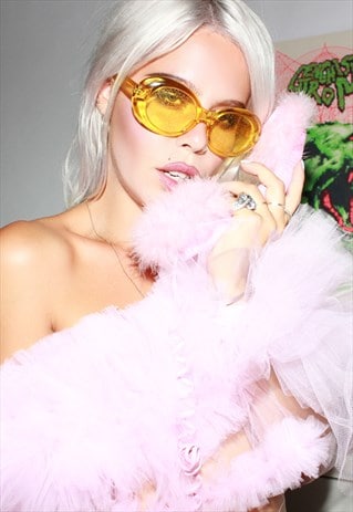 OVERSIZED YELLOW OVAL GLITTER LENS SUNGLASSES