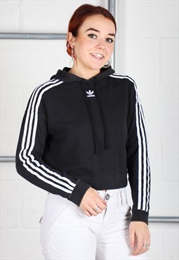 Vintage Adidas Hoodie in Black Pullover Crop Jumper Size 6