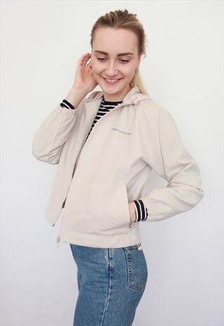 VINTAGE 90S REEBOK WINDBREAKER RAIN COAT W HOOD BEIGE