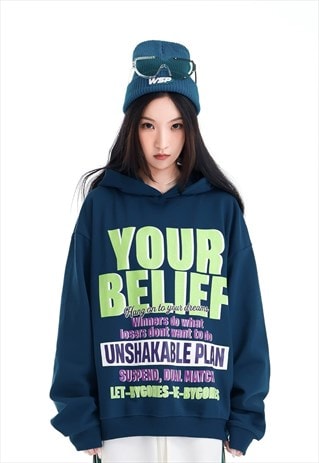 Poster print hoodie retro pullover unshakable slogan top