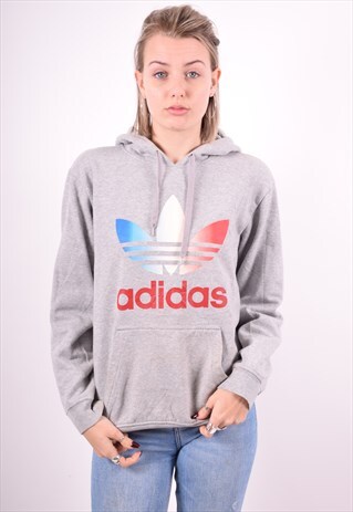 ADIDAS WOMENS VINTAGE HOODIE JUMPER MEDIUM GREY 90'S