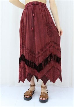 Y2K Vintage Red Maxi Skirt (Size L)