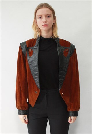 VINTAGE 80' AMAZING BEAUTIFUL BROWN SHORT SUEDE JACKET