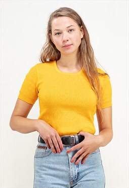 Vintage 70's Ribbed Knit T-Shirt in Yellow