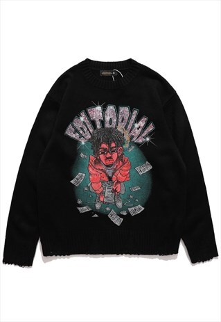 KALODIS CARTOON CHARACTER PRINT KNITTED ROUND NECK SWEATER