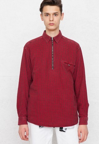 VINTAGE RED CAVALLO LONG SLEEVE 1/4 ZIP SHIRT