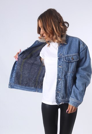 LEE DENIM JACKET WOOL LINED OVERSIZED FITTED UK 16 (G53J)