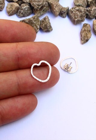 HEART EARRINGS ETCHED STERLING SILVER STUDS