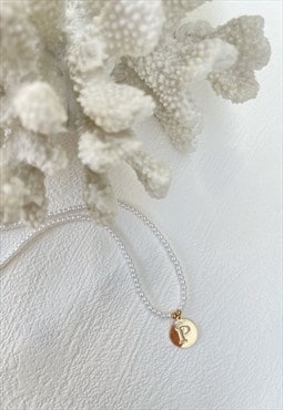 Gold Letter Faux Pearl Initial  P Charm Pendant  Necklace