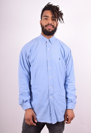 POLO RALPH LAUREN MENS VINTAGE SHIRT MEDIUM BLUE 90S