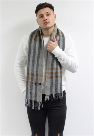 VINTAGE CASHMERE CHECKED SCARF GREY-AS210