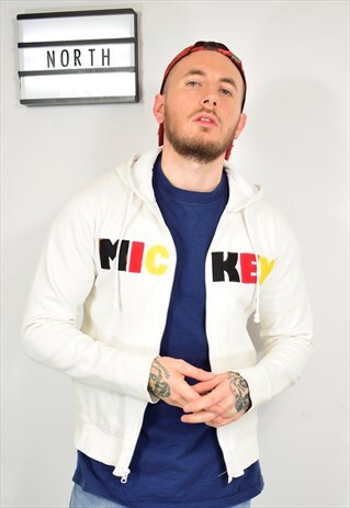 VINTAGE DISNEY WHITE MICKEY SPELL OUT HOODIE JACKET