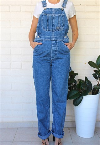 MID BLUE DENIM STRAIGHT LEG DUNGAREES