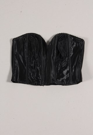 VINTAGE Y2K 90S CORSET TOP BLACK SATIN STRAPLESS BUSTIER 36B