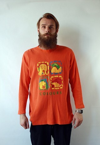 VINTAGE 90'S ORANGE SWEATSHIRT WITH COLORED PATTERNS