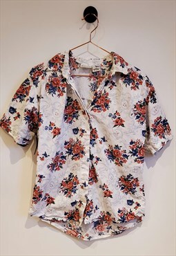 Vintage 80s Floral Rose Botanical Mom Blouse Size 12-14