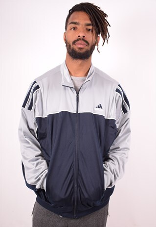 ADIDAS MENS VINTAGE TRACKSUIT TOP JACKET LARGE NAVY BLUE 90S