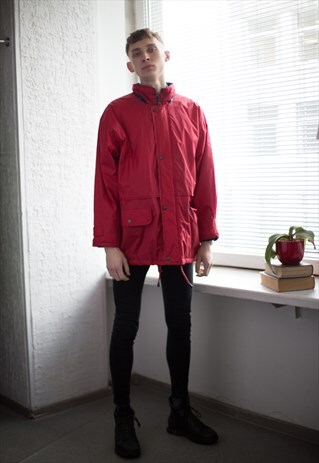 VINTAGE 80'S RED HIGH COLLAR DOUBLE FASTENING PARKA