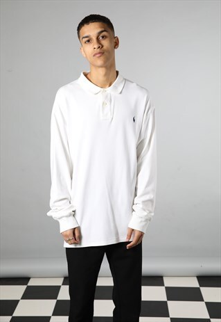VINTAGE RALPH LAUREN WHITE LONG SLEEVED POLO TOP