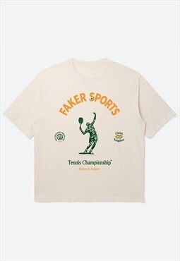 Faker Sports Boxy Fit T-Shirt in Cream