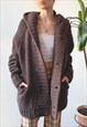VINTAGE 00'S Y2K BROWN WARM HOODED KNIT CARDIGAN SWEATER