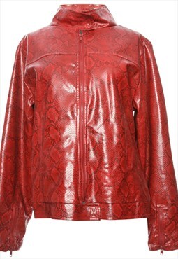 Red Ellen Ashley Snakeskin Pattern Leather Jacket - L