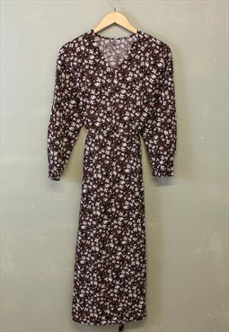 Vintage Y2K Floral Summer Maxi Dress Brown 