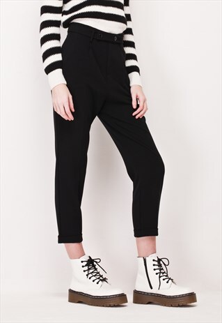 BLACK HIGH WAISTED CIGARETTE TROUSERS
