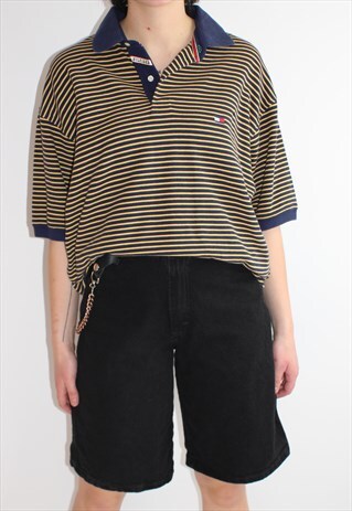 VINTAGE TOMMY HILFIGER STRIPED POLO MENS SHIRT