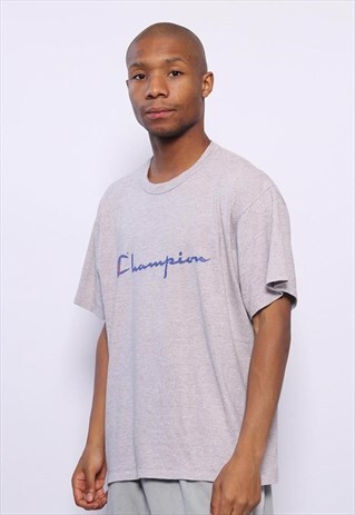 VINTAGE CHAMPION BIG LOGO SPELLOUT T-SHIRT GREY