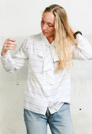 VINTAGE 90S STRIPED BOW BLOUSE
