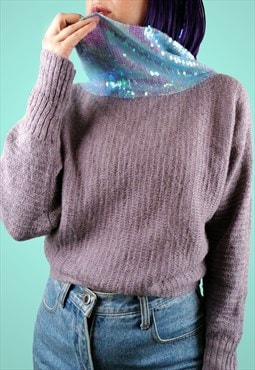 CHARLOTTE RUSSE y2k Knit Sweater Sequins Collar Cowl neck