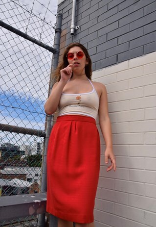 LONG RED HANDMADE RETRO PENCIL SKIRT