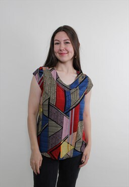 90s multicolor modernist top vintage abstract print 