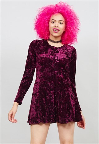 VINTAGE PURPLE CRUSHED VELVET SKATER MINI DRESS