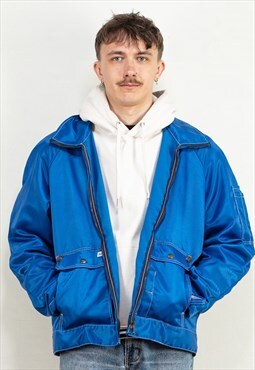 Vintage 90's Men Work Utility Jacket in Blue