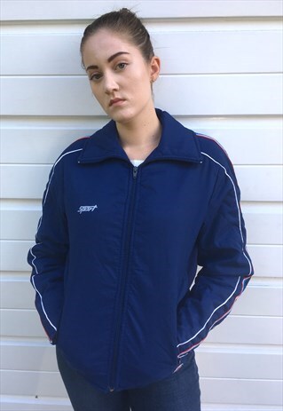 WOMENS VINTAGE 80S JACKET WHITE REC BLUE SKI JACKET COAT