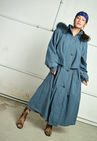 80'S RETRO LONGLINE MIDSEASON THIN COAT WITH FAUX FUR HOOD