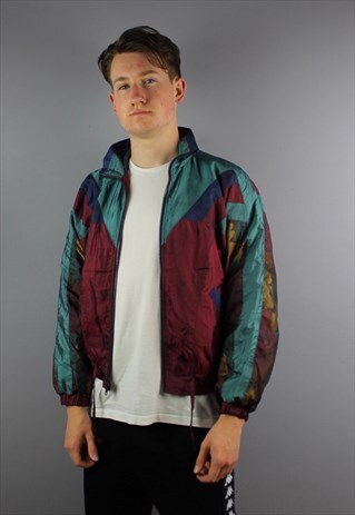 VINTAGE FESTIVAL WINDBREAKER SHELL JACKET IN RED WITH LEAF P