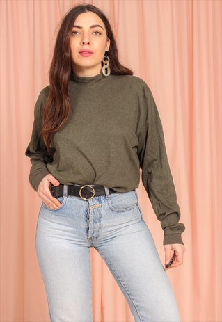 VINTAGE 90S TURTLE NECK JUMPER IN KHAKI