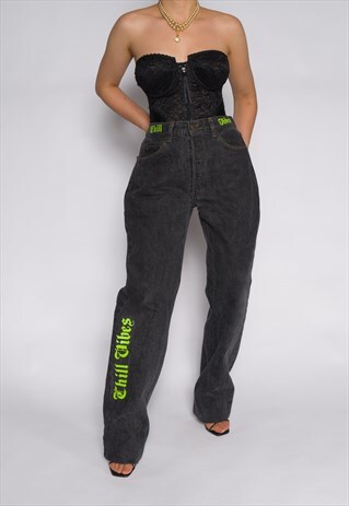 VINTAGE BLACK DENIM CHILL VIBES TROUSERS